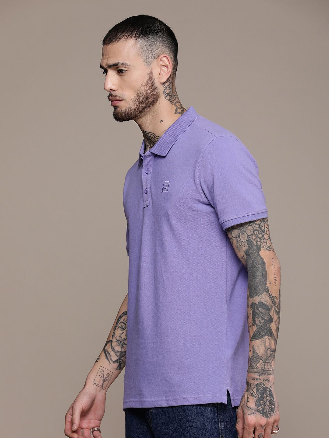 Lavender Solid Slim Fit Polo Collar T-Shirt