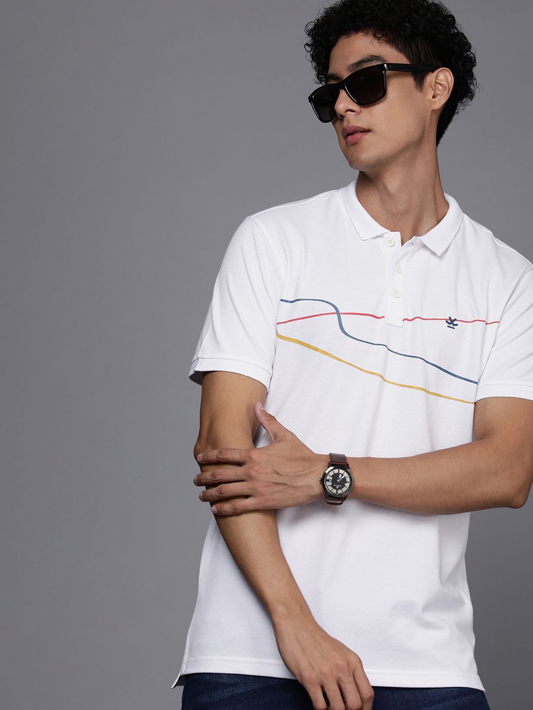 Quirky Stripes White Polo T-Shirt