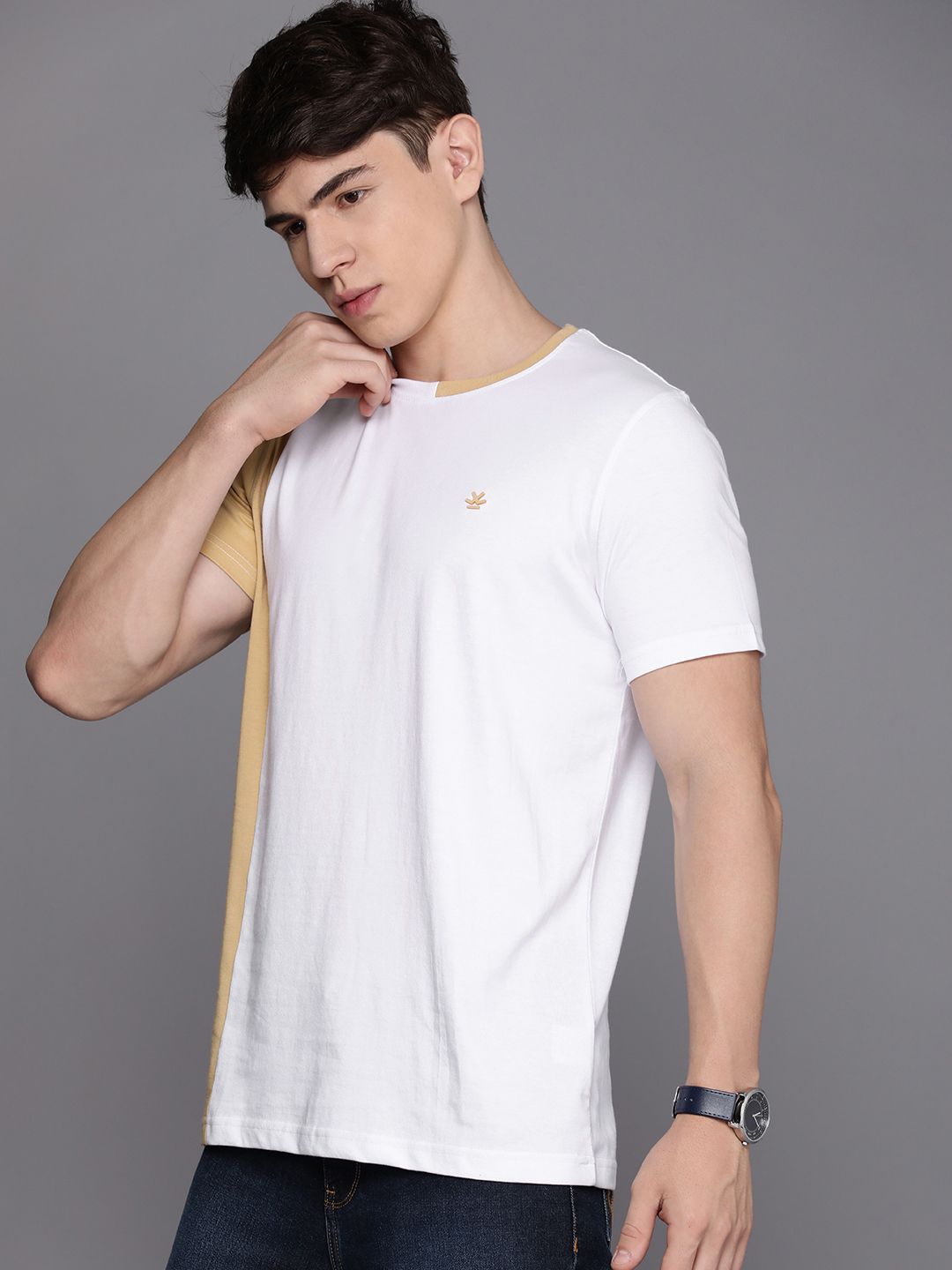 Colourblocked White Gold T-Shirt