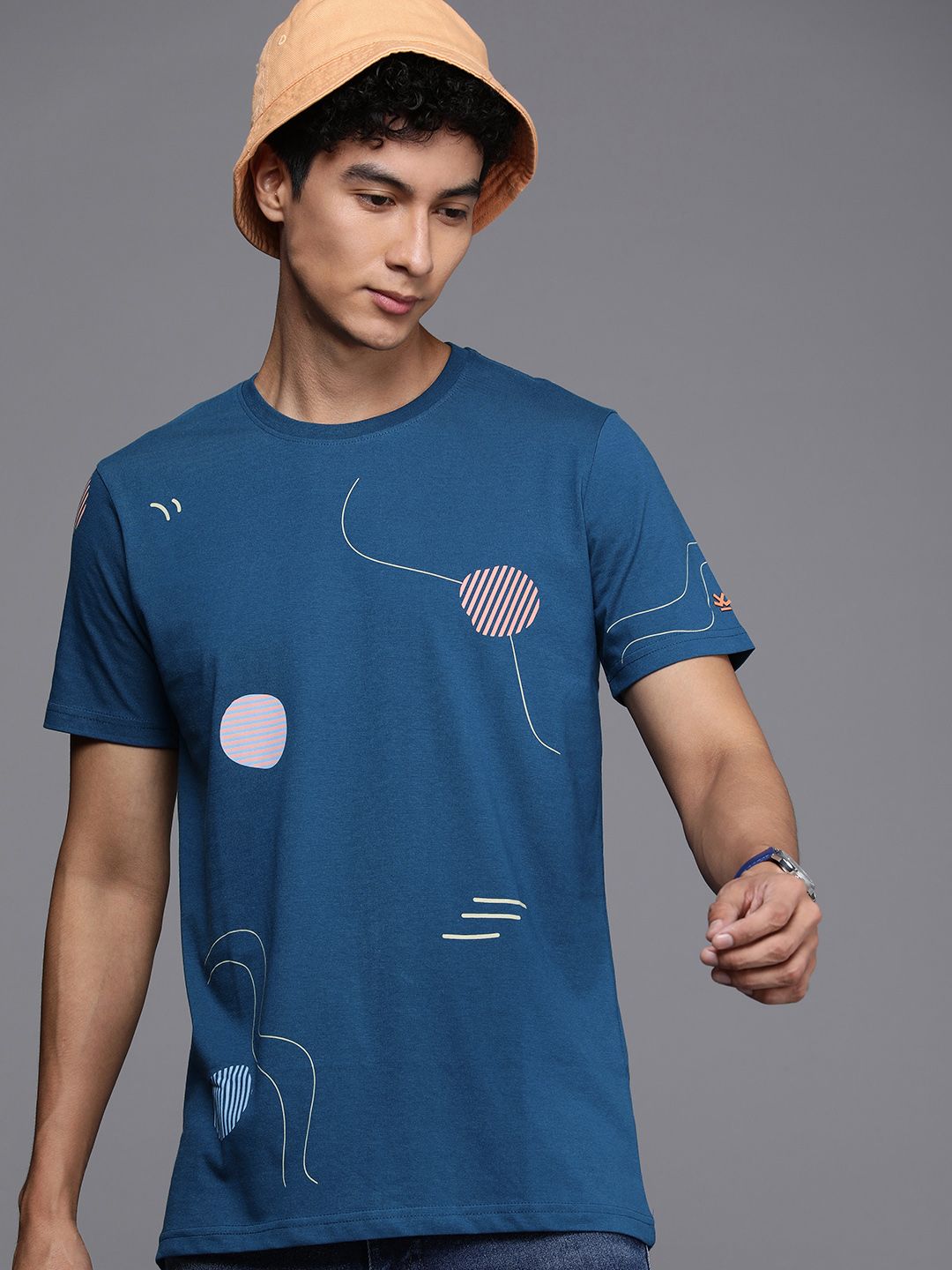 Blue AOP Printed Casual T-Shirt