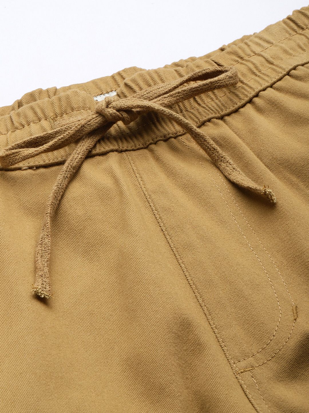 Khaki Solid Mid-Rise Cargo Trousers