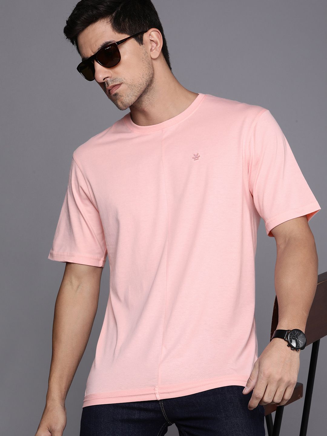 Solid Pink Round Neck T-Shirt