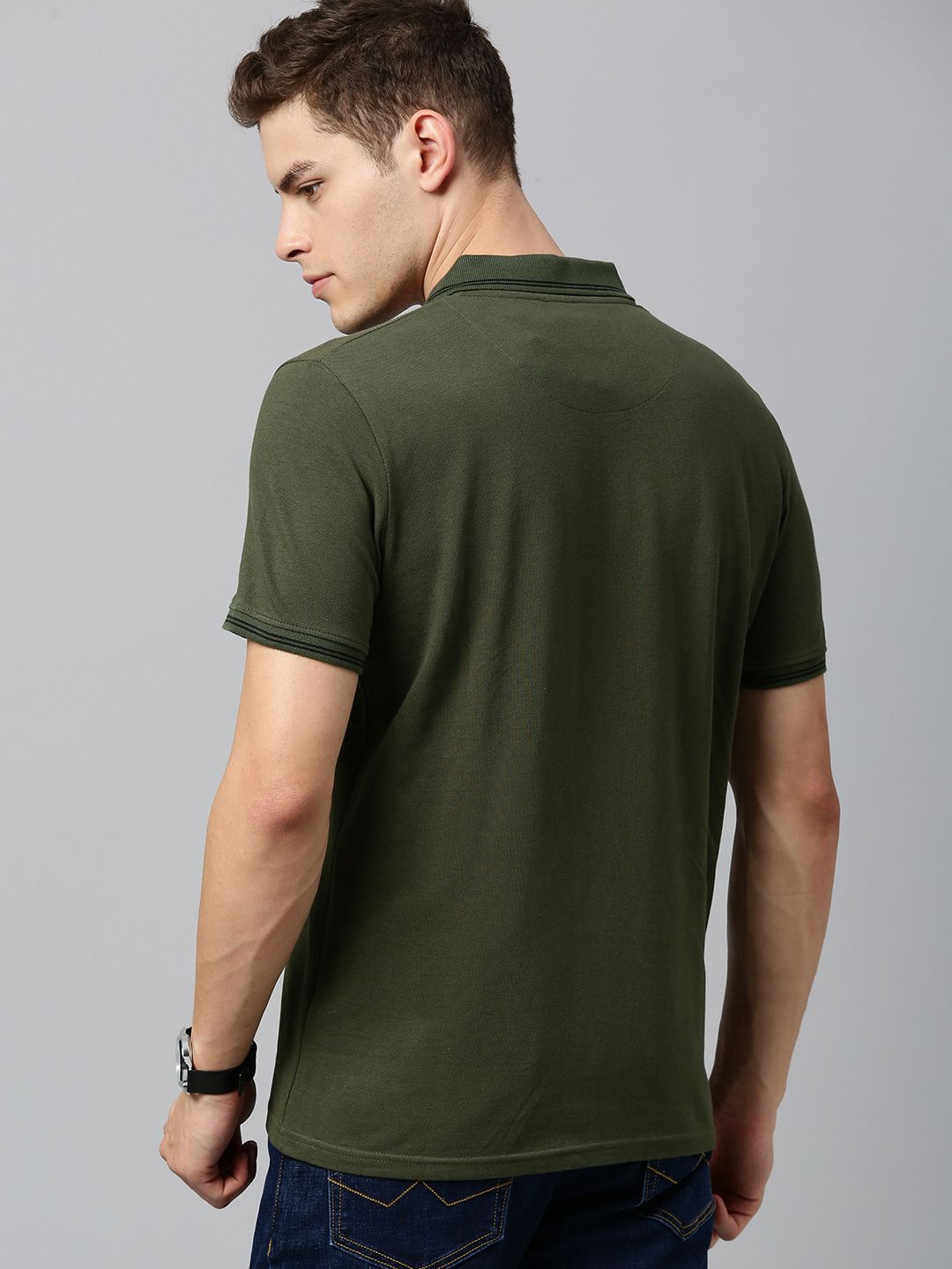 Olive Green Solid Cotton Polo T-Shirt