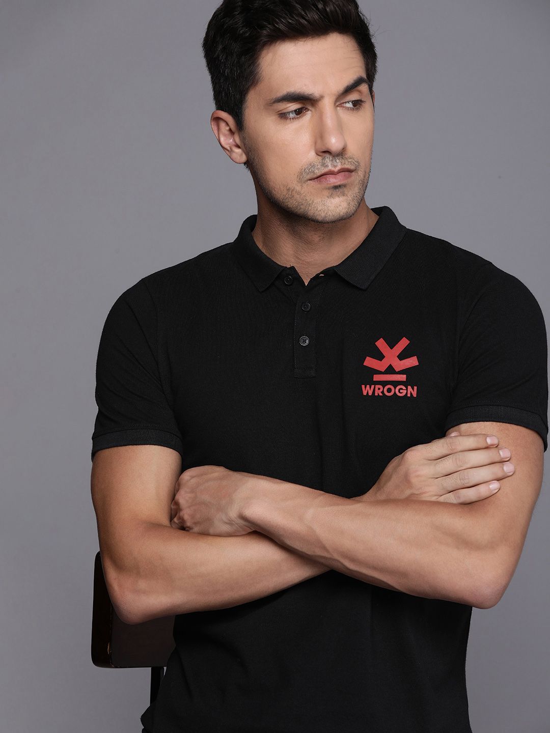 Logo Printed Black Polo T-Shirt