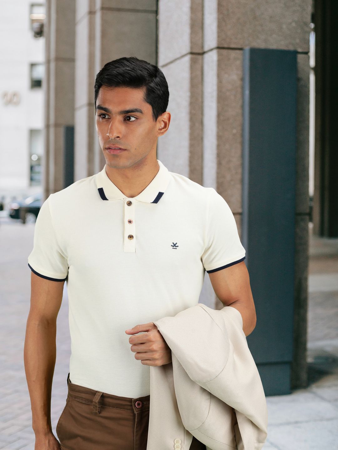 Polished Cream Solid Polo T-Shirt