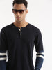 Navy Flat Knit Henley T-Shirt