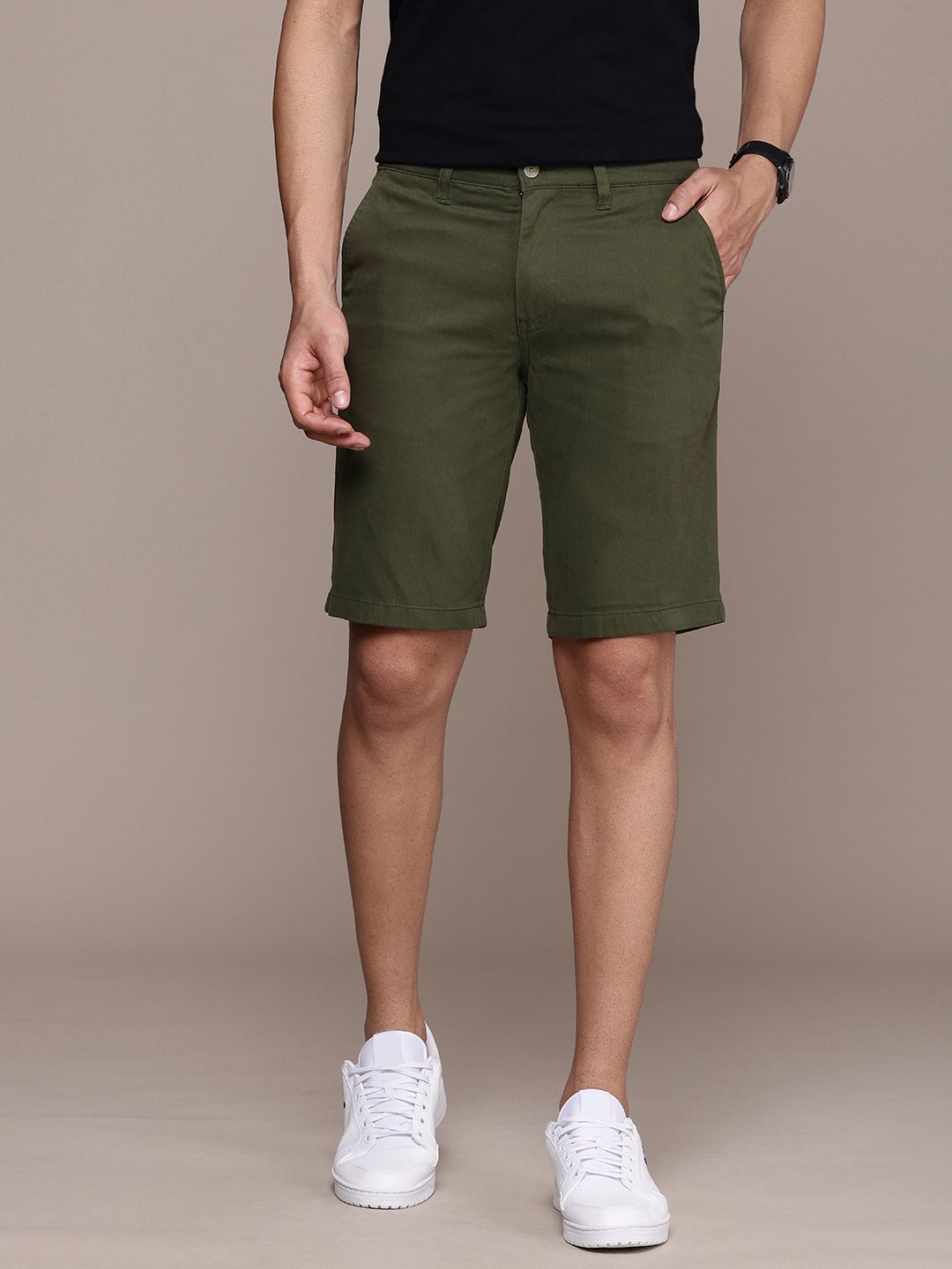 Basic Olive Slim Fit Chino Shorts