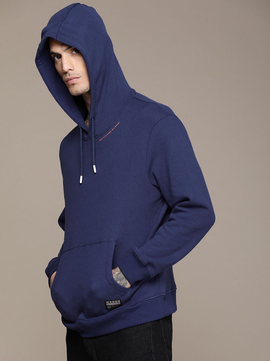 Zipped Navy Blue Hooded Sweatshirt