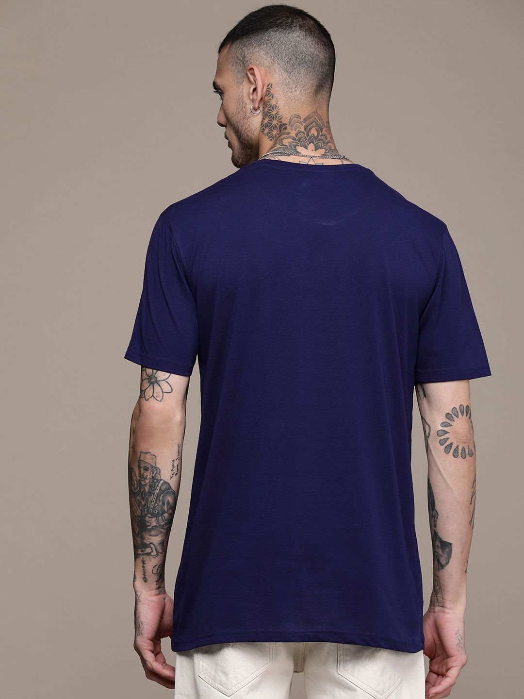 Casual Blue Typography Printed T-Shirt