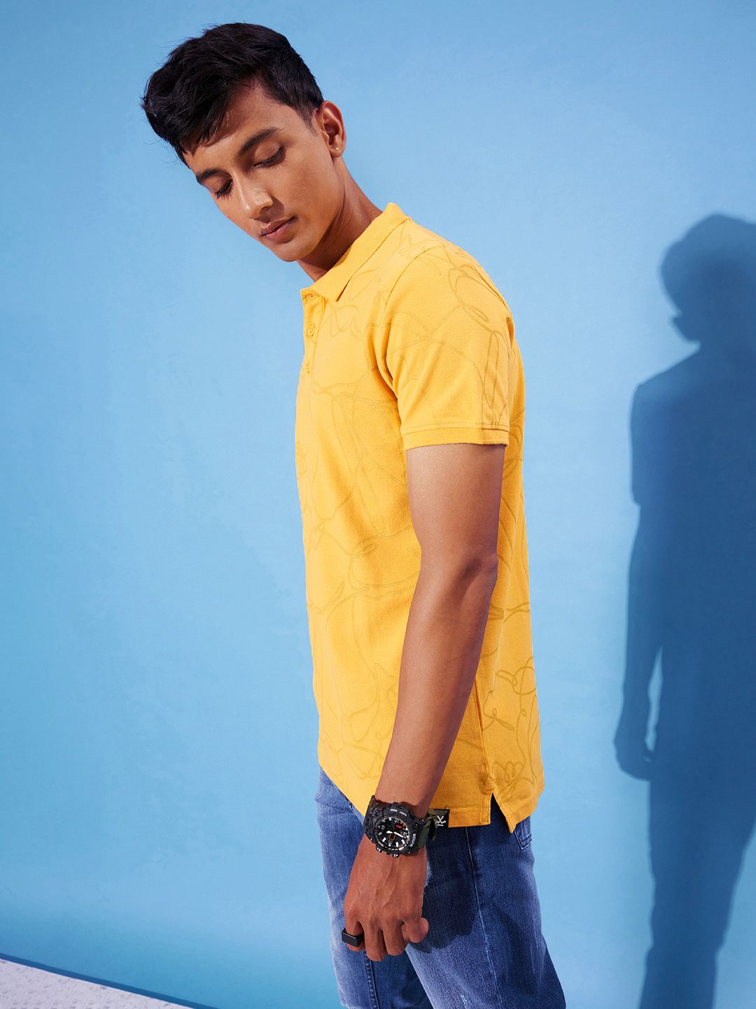 Yellow AOP Polo Collar T-Shirt