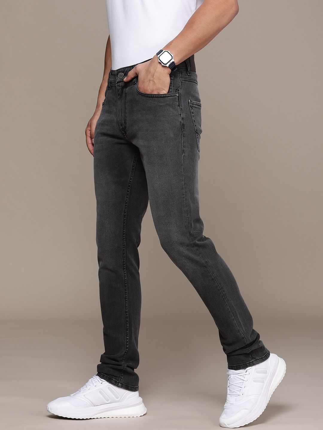 Grey Slim Fit Five Pocket Jeans