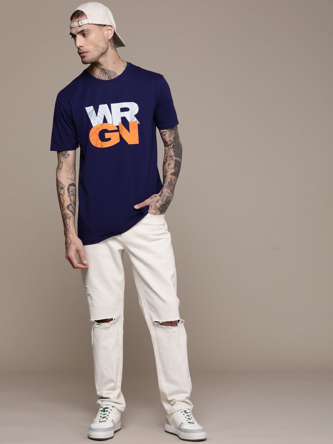 Casual Blue Typography Printed T-Shirt