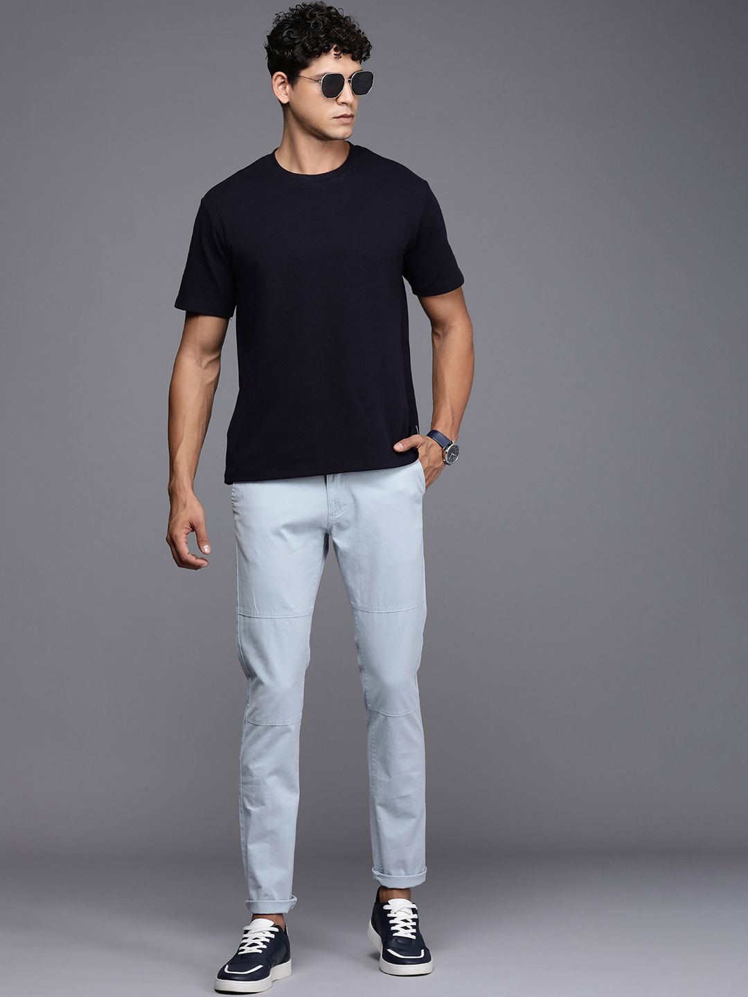 Basic Blue Woven Chinos Trousers