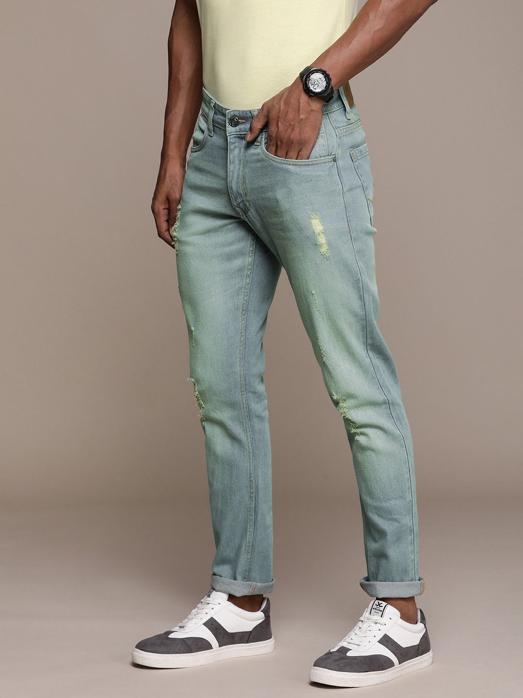 Mildly Distressed Heavy Fade Denim Jeans