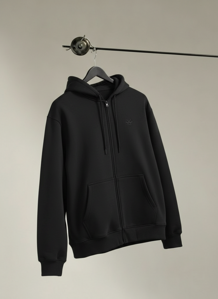 Men's Solid Zip-Up Hoodie Sweatshirt  | Black