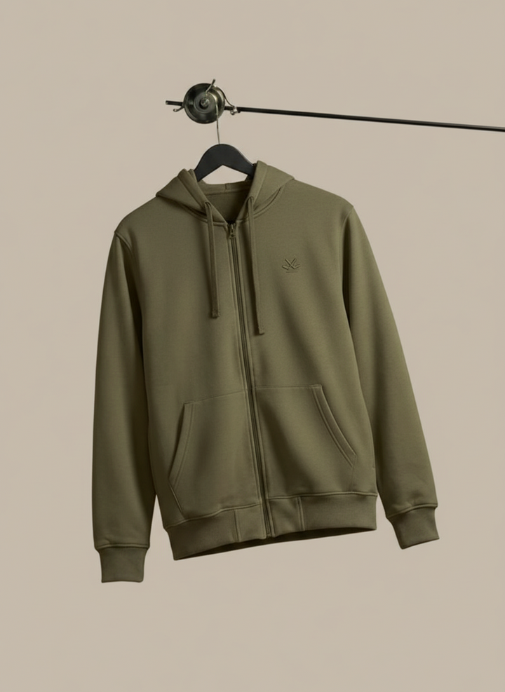 Men’s Solid Zip-Up Hoodie Sweatshirt | Olive