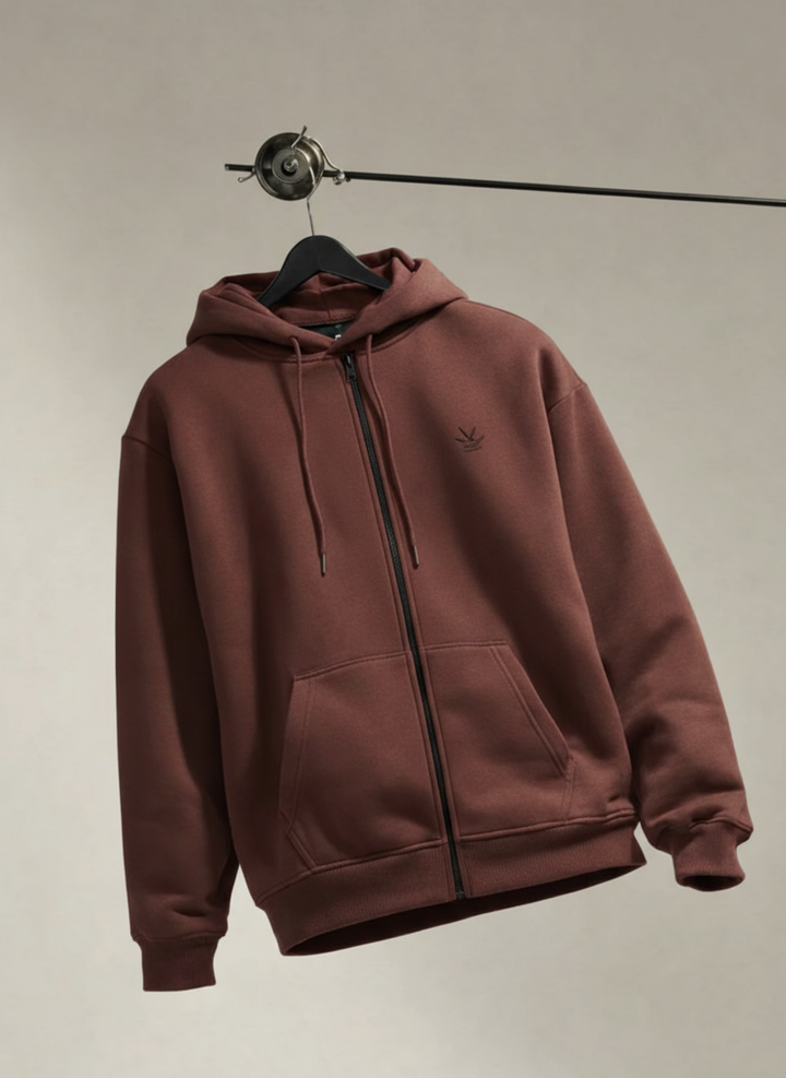 Men's Solid Zip-Up Hoodie Sweatshirt | Java