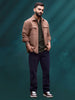 Men's casual front zipper double pocket shacket | Brown