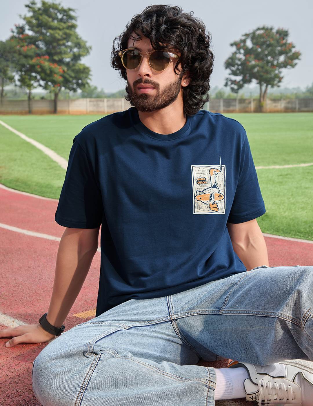 Placement Printed Navy T-Shirt