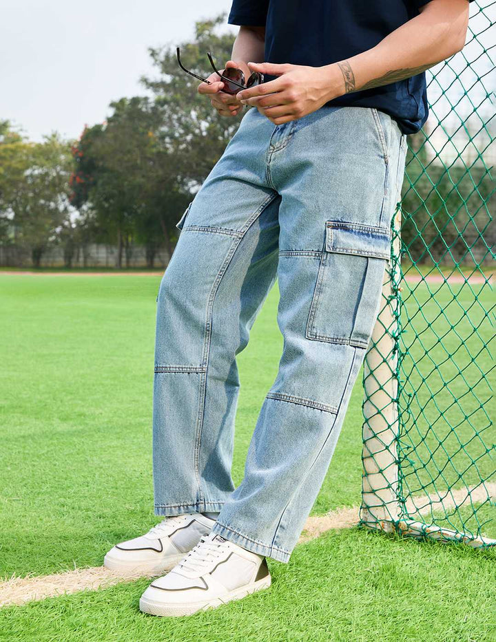 Casual Loose Fit Denim Cargo | Blue