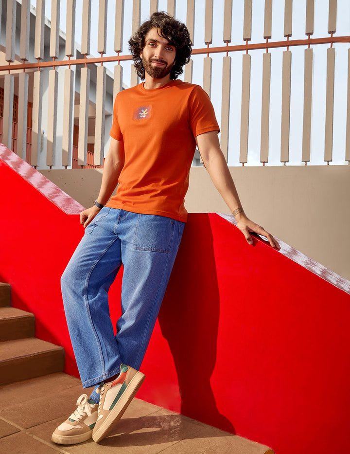 Embroidered Slim Fit T-Shirt | Rust