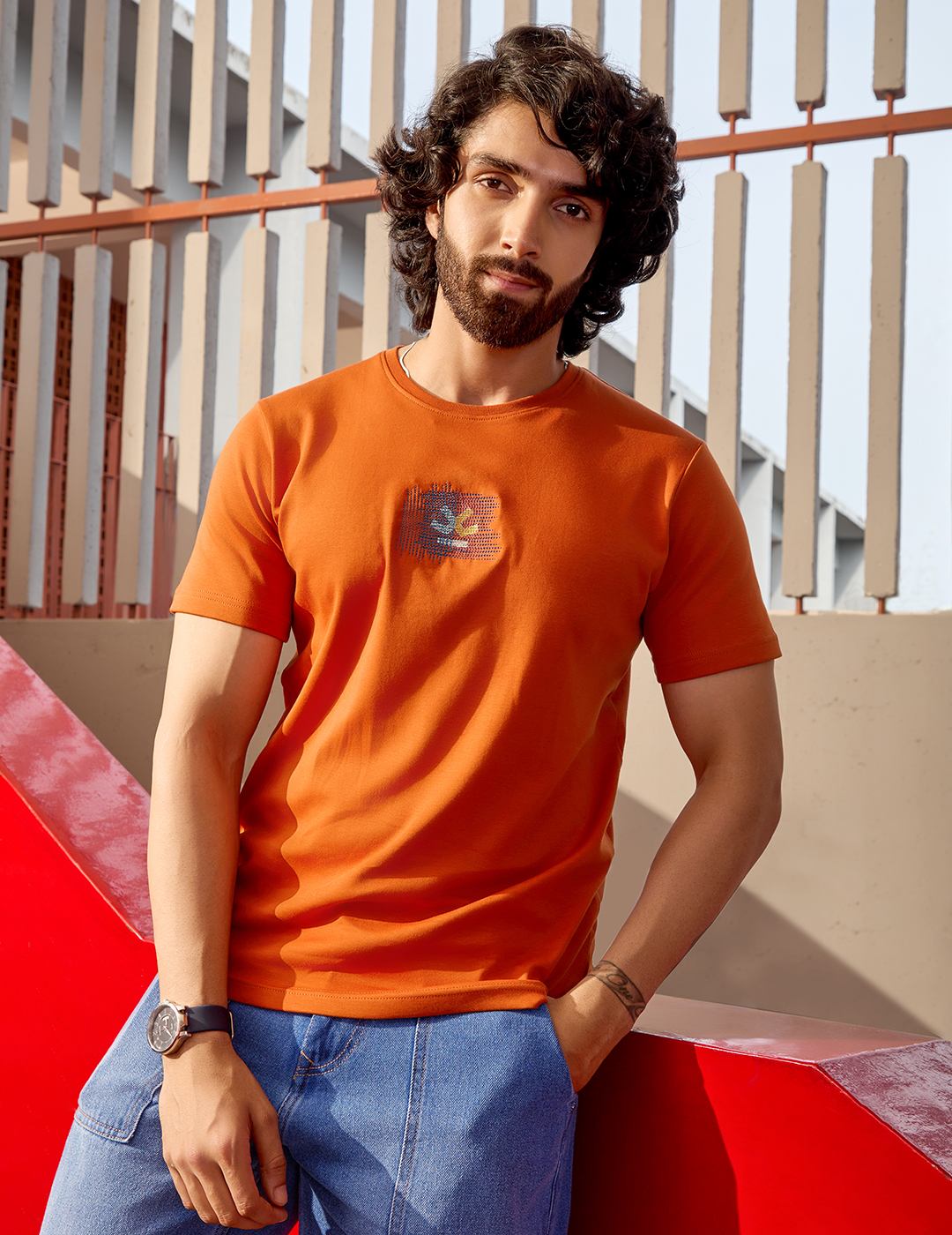 Embroidered Slim Fit T-Shirt | Rust