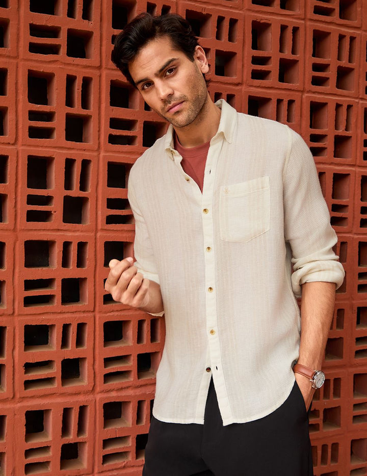 Waffle Textured Slim Fit Shirt | Beige