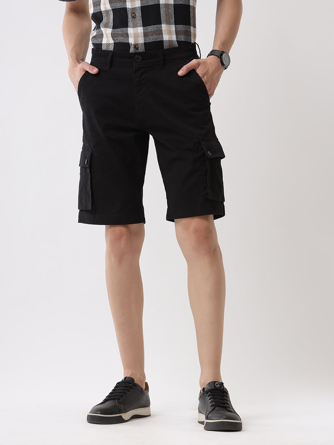 Solid Black Cargo Shorts