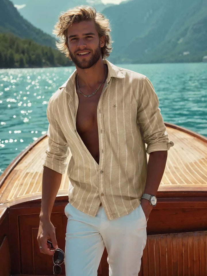 Chambray Striped Classic Shirt | Khaki