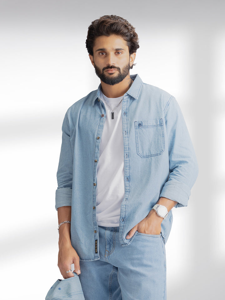 Classic Slim Fit Denim Shirt | Blue