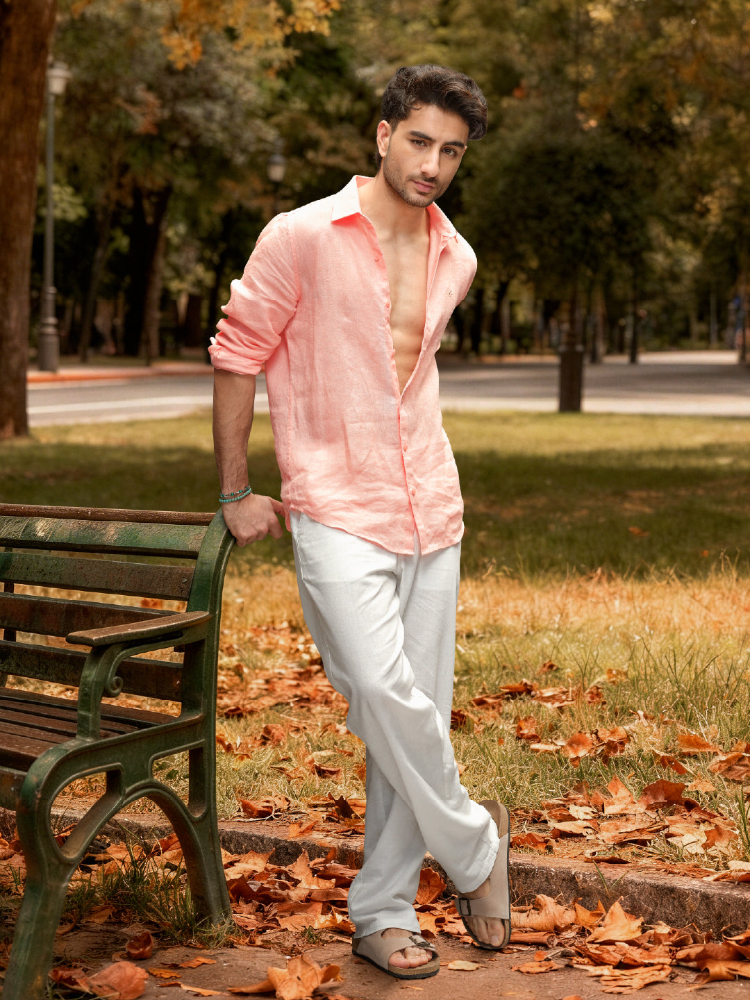 Solid 100% Linen Slim Fit Shirt | Pink