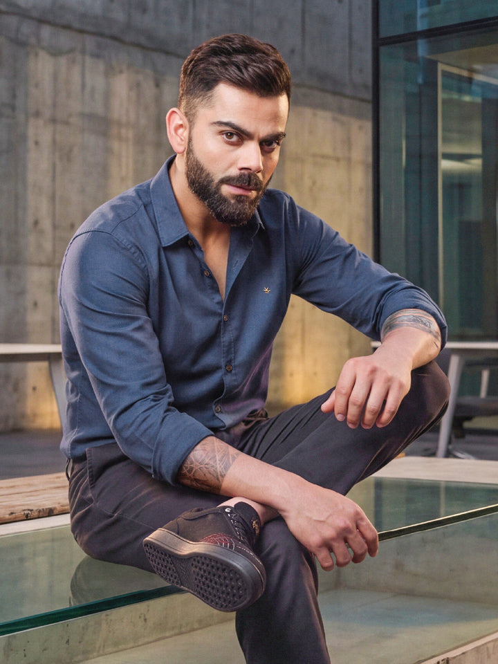 Solid Slim Fit Full Sleeve Shirt | Navy Blue