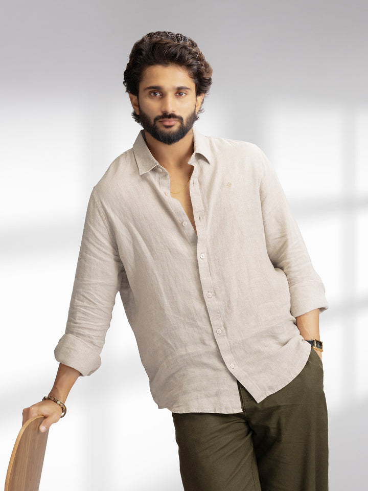 Solid 100% Premium Linen Shirt | Natural
