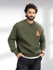 Comfort Fit Embroidered Patch Detail Sweatshirt | Olive