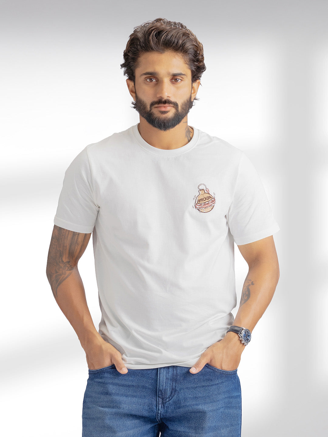 Slim Fit Embroidered Detail T-Shirt | Off White
