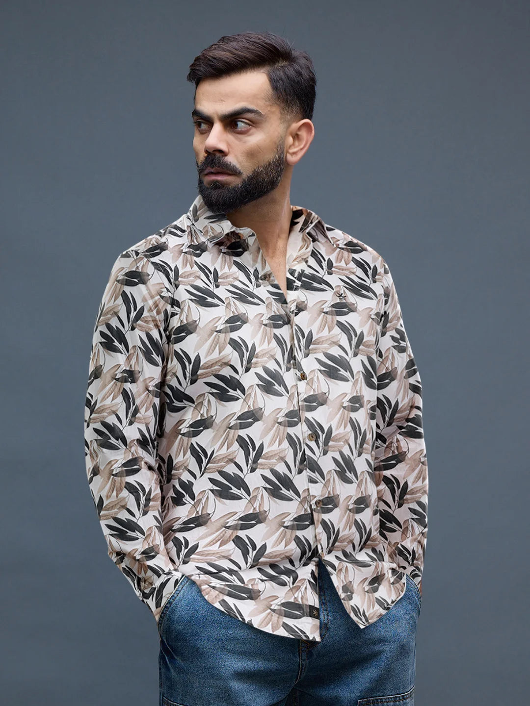 Printed Satin Slim Fit Shirt | Off White