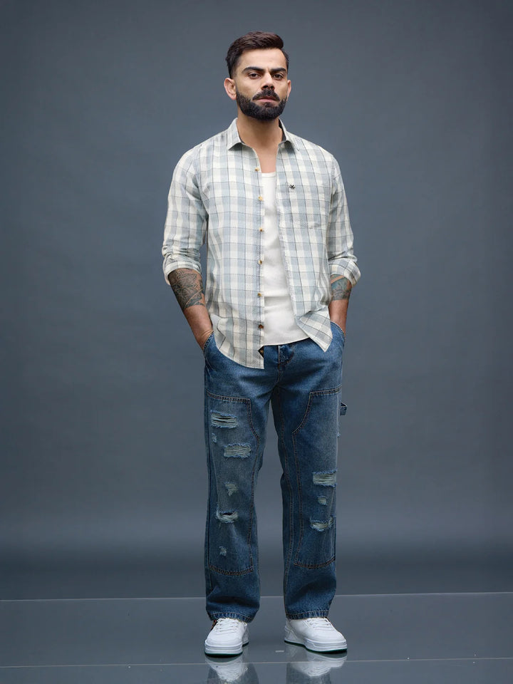 Textured Tonal Check Shirt | Blue