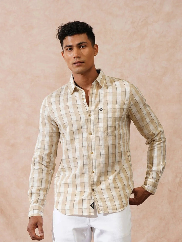 Textured Tonal Check Shirt | Beige