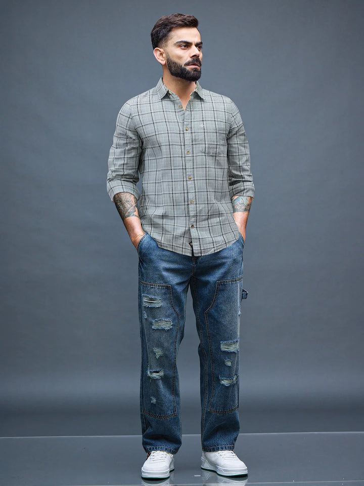 Textured Tonal Check Shirt | Blue