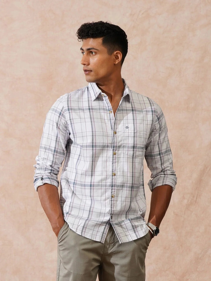 Textured Checks Slim Fit Shirt | Grey