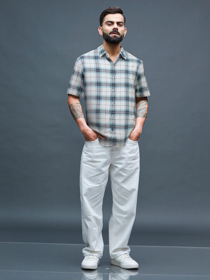 Textured Checks Comfort Fit Shirt | Blue