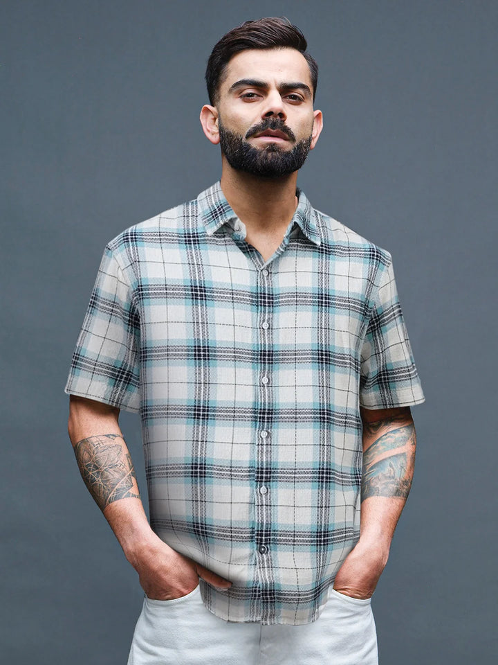 Textured Checks Comfort Fit Shirt | Blue