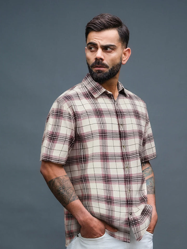 Textured Checks Comfort Fit Shirt | Pink