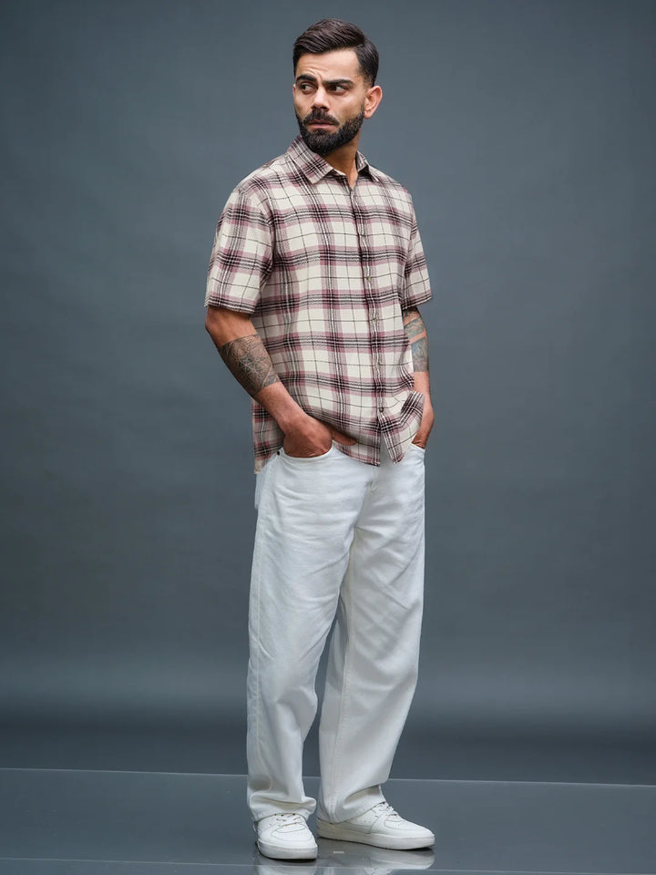 Textured Checks Comfort Fit Shirt | Pink