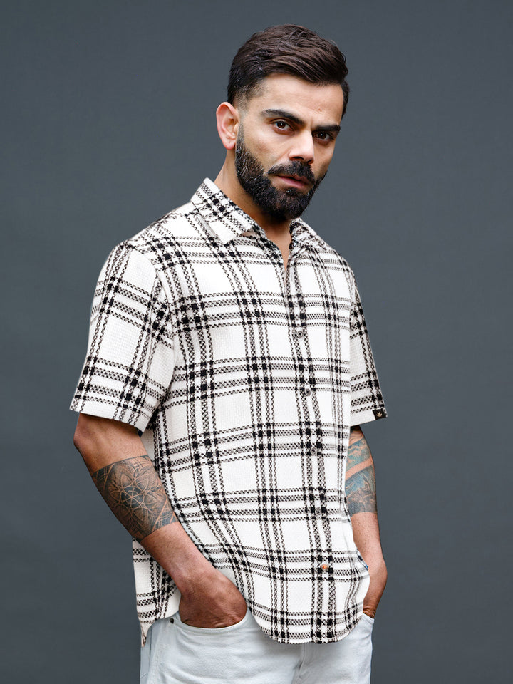Textured Checks Comfort Fit Shirt | White