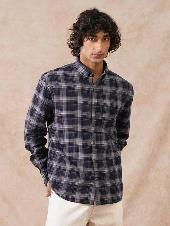 Textured Checks Comfort Fit Shirt | Black