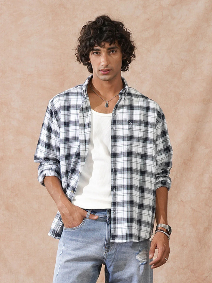 Textured Checks Comfort Fit Shirt | White