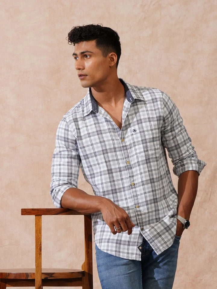 Herringbone Checks Slim Fit Shirt | Grey