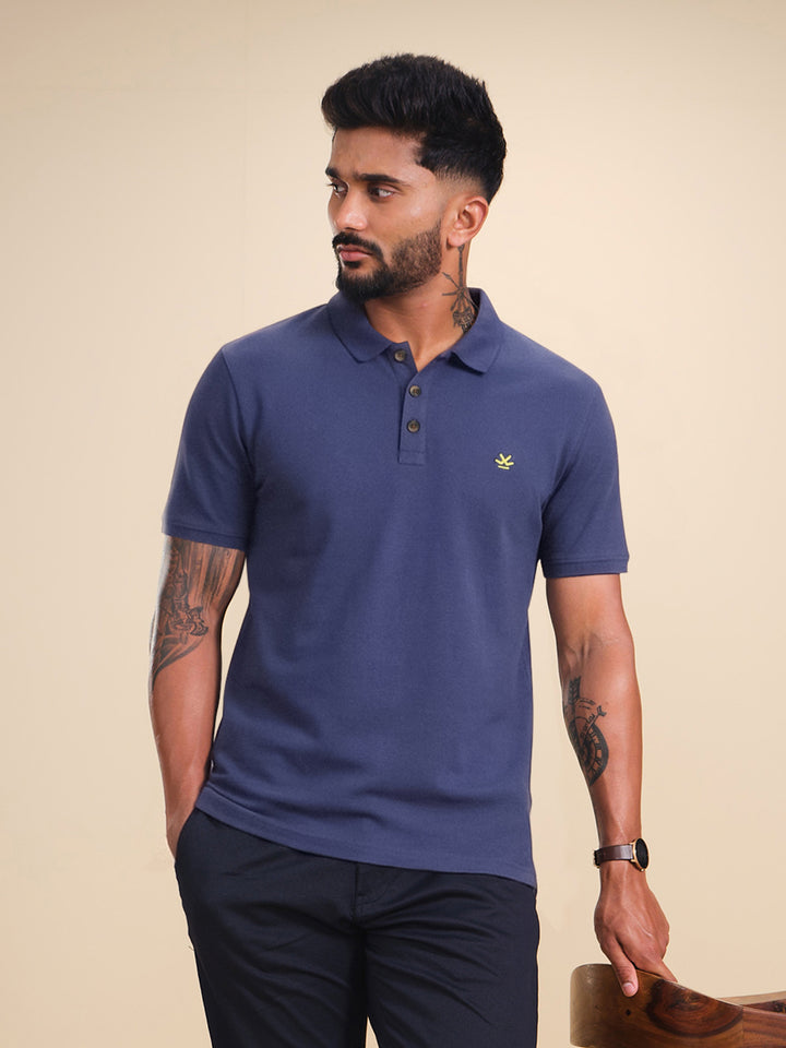 Cotton Blend Polo T-Shirt | Purple