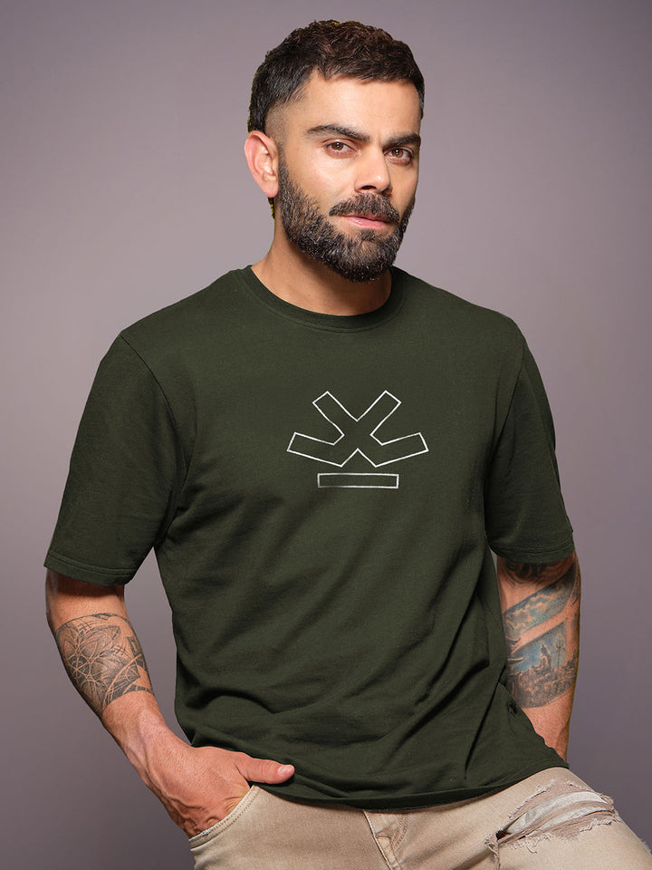 Silver Foil Print Slim Fit T-Shirt | Olive
